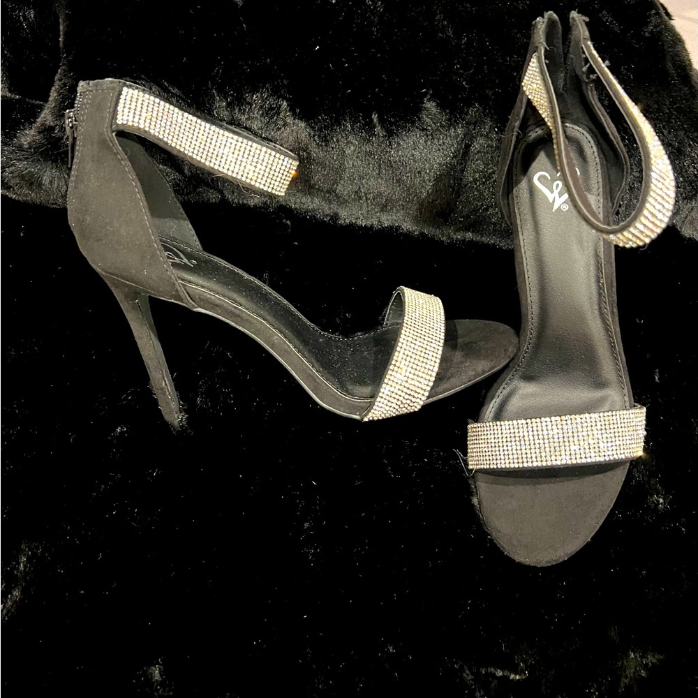 Black with rhinestones heels, New, size 7.5